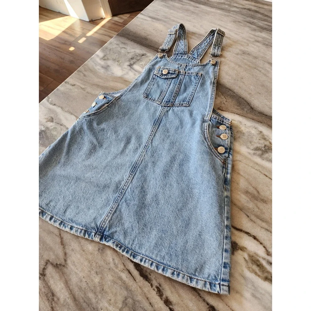 Zara Kids Girls Light Wash Denim Overall Pinafore Dress Size 13-14 164 Blue